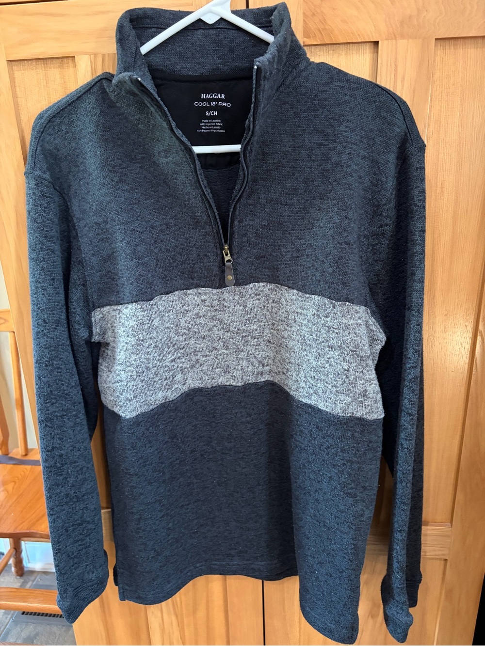 Haggar Men's Dark Gray Zip-Up Sweater with Light Gray Chest Band